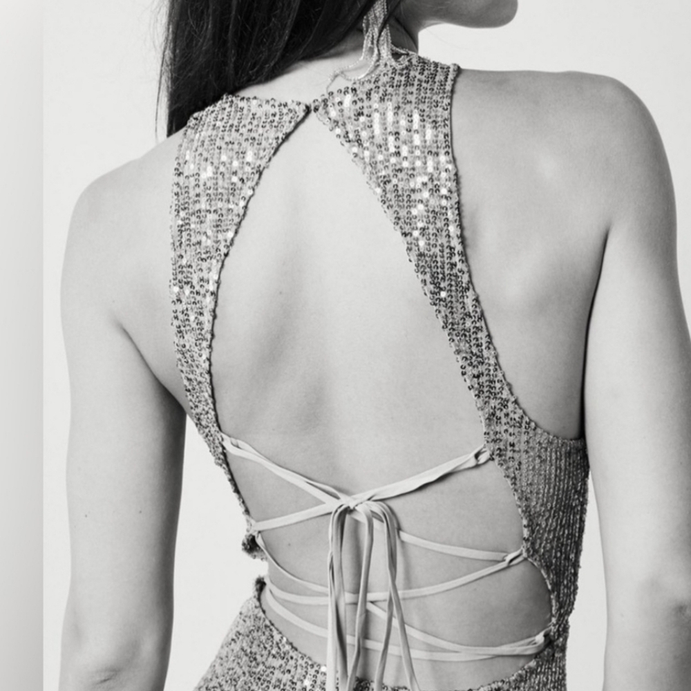 Dress - Halter silver mini dress